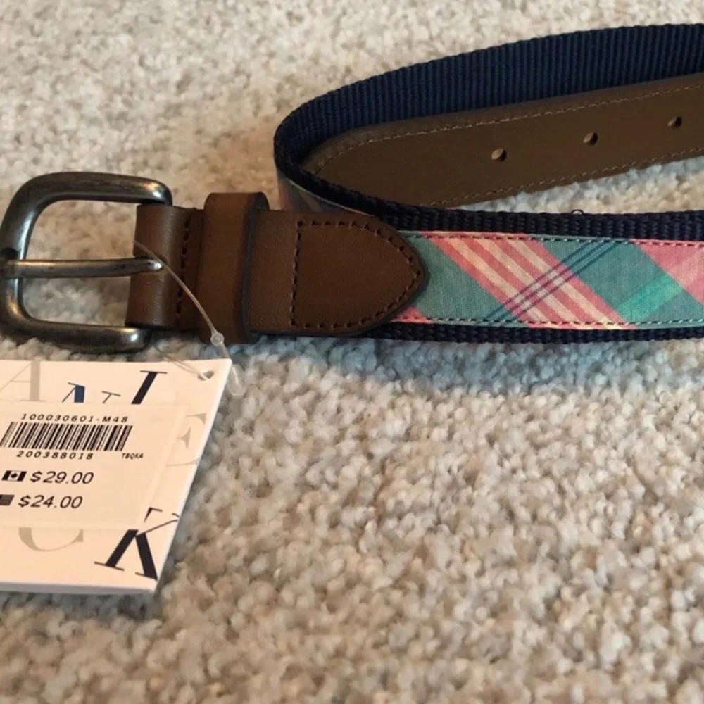 Janie and jack spring summer coral green and white plaid belt size 4/5 NWT